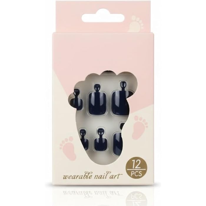 12pc Toenail False Nails Full Cover Artificial Natural Square Toe Nails Acrylic Nail Tips 10 Size French Style for Women Girls Salon Nail Art DIY (N 01) - Image 1